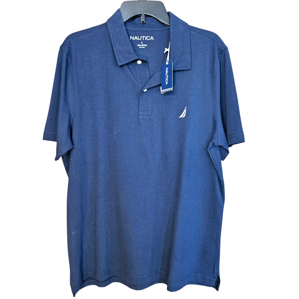 Nautica Mens Short Sleeve Polo Shirt Navy Seas Blue Cotton K3551A Large NWT